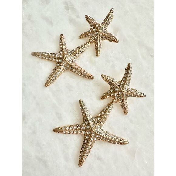 Double starfish cubic zirconia dangle earrings - Picture 1 of 3